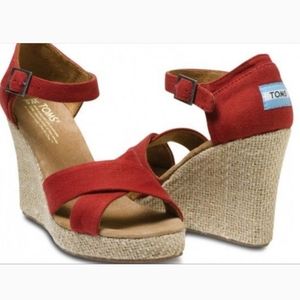 Red Tom's strappy canvas sandals...